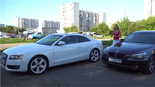 Анонс видео-теста Ауди против БМВ. Audi vs BMW. Ауди а5 vs БМВ 5. Лиса рулит. Елена Лисовская